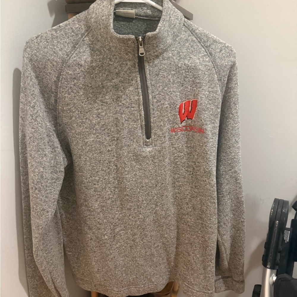 Champion University of Wisconsin Gray Zip-Up Sweater Heather Grey